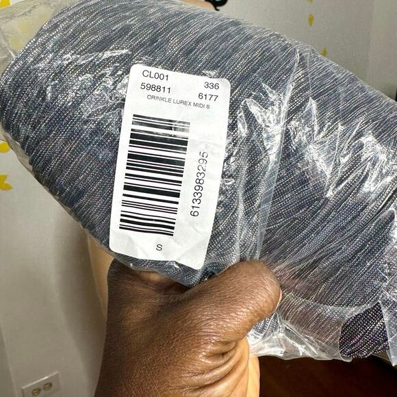 Loft Women’s Velvet Waist Shimmer Crinkle Lurex Metallic Midi Skirt Size Small - Picture 8 of 13